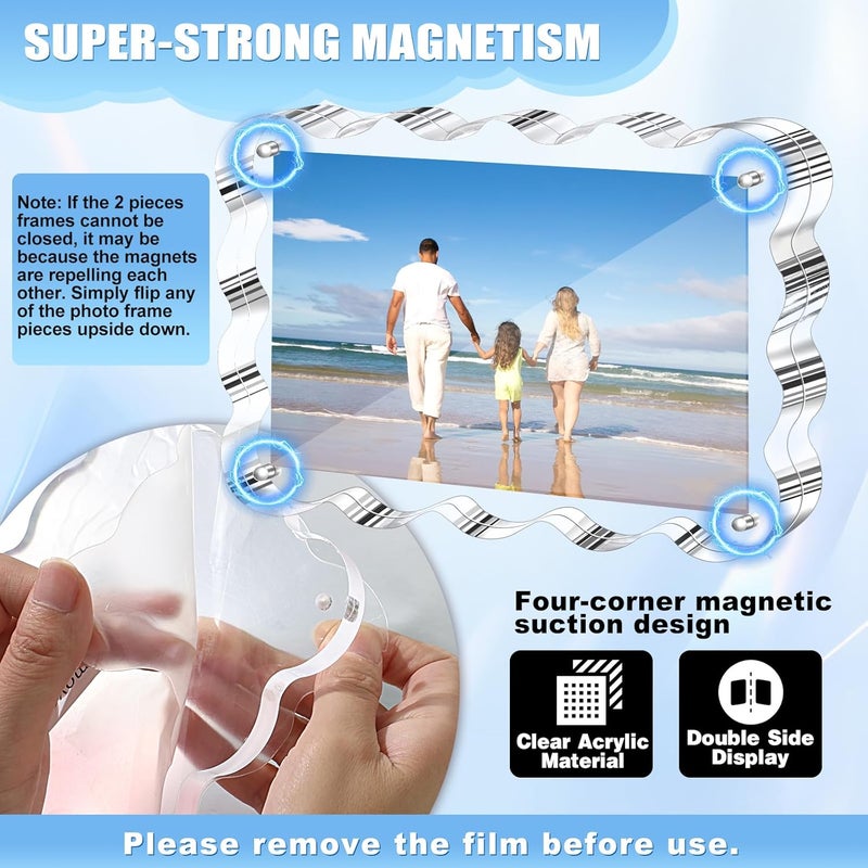 Aheroi Acrylic Picture Frames, 3 Pack 4x6 Clear Scalloped Photo Frame Freestanding Magnetic Double Sided Picture Frames, Transparent Thickened Frameless Acrylic Sign Holder, No Instal, Gifts Choice - Image 3